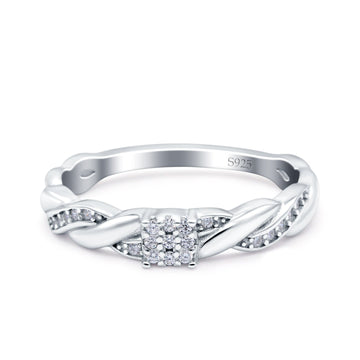 Crisscross Band Wedding Ring Round Pave Simulated Cubic Zirconia 925 Sterling Silver (4mm)